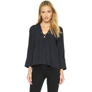 IRO Alis Navy Blue Lace Up Blouse V Neck Size 42